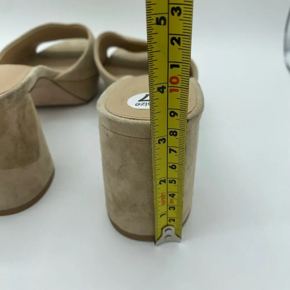 Veronica Beard Tan Suede Dali Strappy Peep Toe Chunky Heel Sandals Women size 7